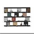 Modern Multilayer Display Shelving Unit With Marble Panels Colorful Shelves And Decorative Ornaments