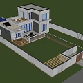Modern House Garden Landscape With Roof Garden Vegetable Beds And Surrounding Trees