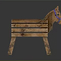 Wooden Building Blocks Crafted Horse Shaped Toy With Blue Bridle And Textured Wooden Legs