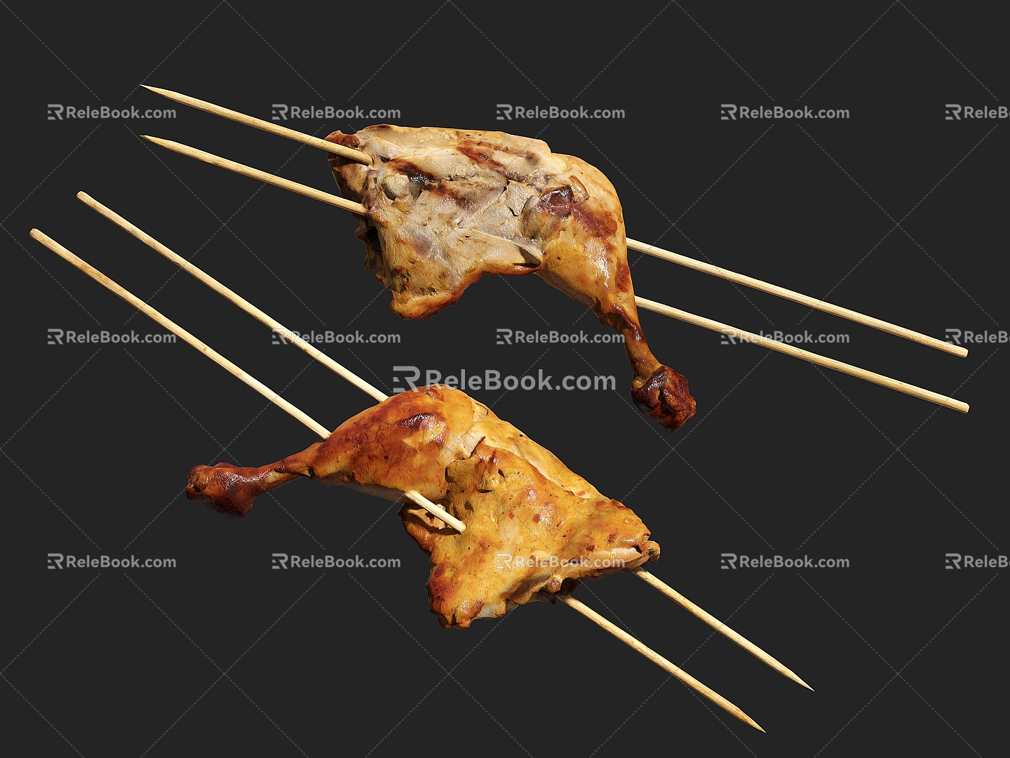 Grilled Chicken Legs with Skewers Grilled Chicken Legs Barbecue 3d model