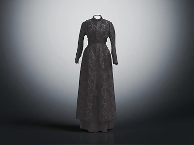 Women's Elegant Dark Long Sleeve High Neck Intricate Pattern Maxi Dress Design 3d model