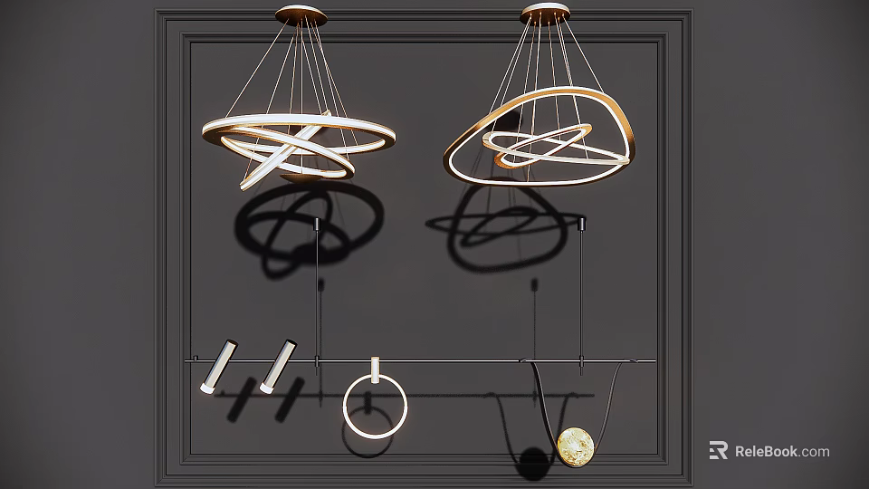 Modern Contemporary Spiral Chandeliers With Geometric Metal Frame And LED Ambient Glow Lighting 3d model 