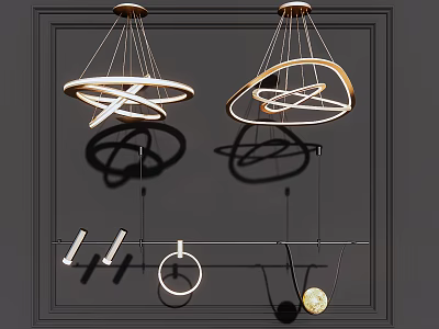 Modern Contemporary Spiral Chandeliers With Geometric Metal Frame And LED Ambient Glow Lighting 3d model