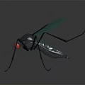 Realistic Mosquito With Green Wings Red Eyes And Black Body On Smooth Surface Reflection