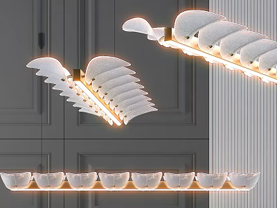 Elegant Modern Chandelier With Layered Transparent Glass Petal Shades For Interior Design 3d model