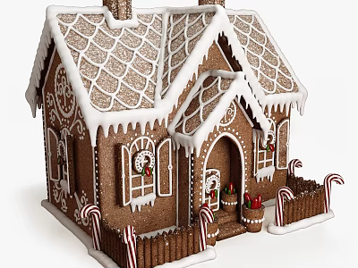 Festively Decorated Gingerbread House With Icing Roof Window Ornaments And Candy Canes 3d model