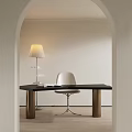 Stylish Black Desk With White Chair And Modern Lamp In Interior