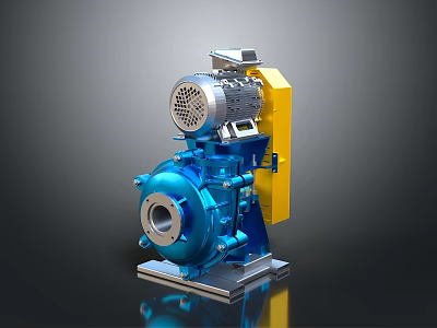 Industrial Blue Mechanical Pump With Yellow Motor And Metal Base Device 3d model