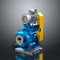 Industrial Blue Mechanical Pump With Yellow Motor And Metal Base Device