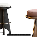 Modern Bar Stools With Wooden Frame Upholstered Seats And Metal Ring Accents