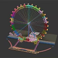 Detailed Ferris Wheel 3D Model With Spokes Support Structure Waterfront Platform And Green Trees 3d model