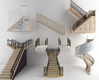 Jianou revolving staircase solid wood revolving staircase combination 3d model