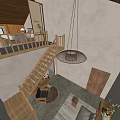 Homestay Guest Room With Wooden Stairs Cozy Sofa And Natural Rug Interior