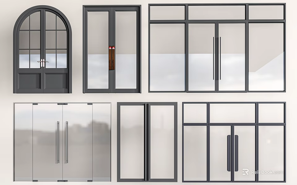 Various Modern Swing Door Designs With Glass Panels And Frame Styles 3d model 