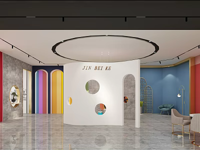 JIN BEI KE Modern Specialty Store With Colorful Walls Circular Elements And Marble Flooring 3d model