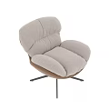 Modern Single Sofa With Beige Fabric Cushion Brown Curved Frame And Black Metal Base