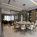Elegant Modern Dining Living Room Interior With Round Table White Chairs Chandelier And Cabinets