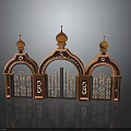 Ornate Traditional Architectural Entrance With Golden Domes Arched Doorways And Intricate Metal Gates