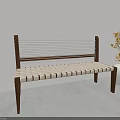 Modern Minimalist Leisure Chair with Dark Wood Frame White Woven Seat and Dried Flower Vase