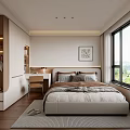 Modern Bedroom Interior Design With Large Bed Desk Chair Wardrobe And Scenic Window