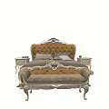 Ornate Upholstered Double Bed With Carved Headboard And Nightstands