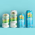 Greens Free And 9999 Beverage Cans With White Blue Green Design On Light Blue Background