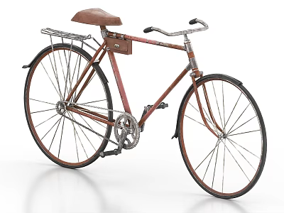 Vintage Brown Bicycle With Classic Frame Leather Saddle And Rear Rack 3d model