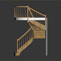 Wooden Spiral Staircase With Handrail And Upper Platform Interior Design 3d model