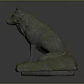 Mythical Wolf Game Character Sitting With Stone Mossy Texture And Golden Accents