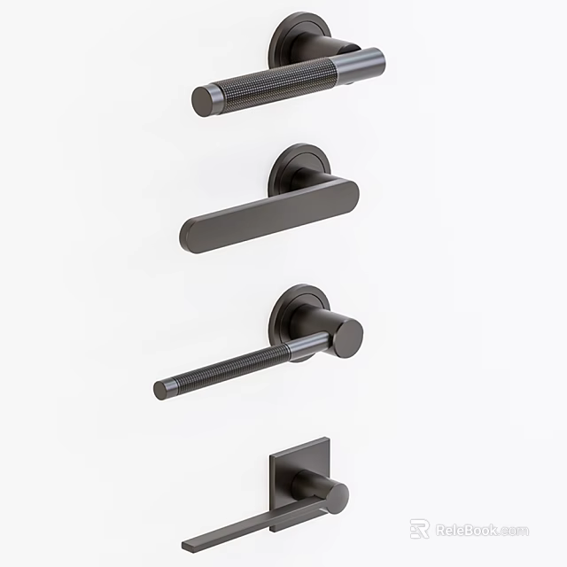 Modern Matte Black Door Handles with Different Contemporary Metal Designs and Shapes 3d model 