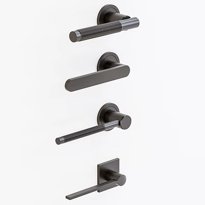 Modern Matte Black Door Handles with Different Contemporary Metal Designs and Shapes 3d model