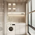 Modern Laundry Room Interior With Washing Machine Sink Cabinets And Window Blinds