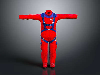 Red Jumpsuit With Blue Harness And Functional Design For Professional Activities 3d model