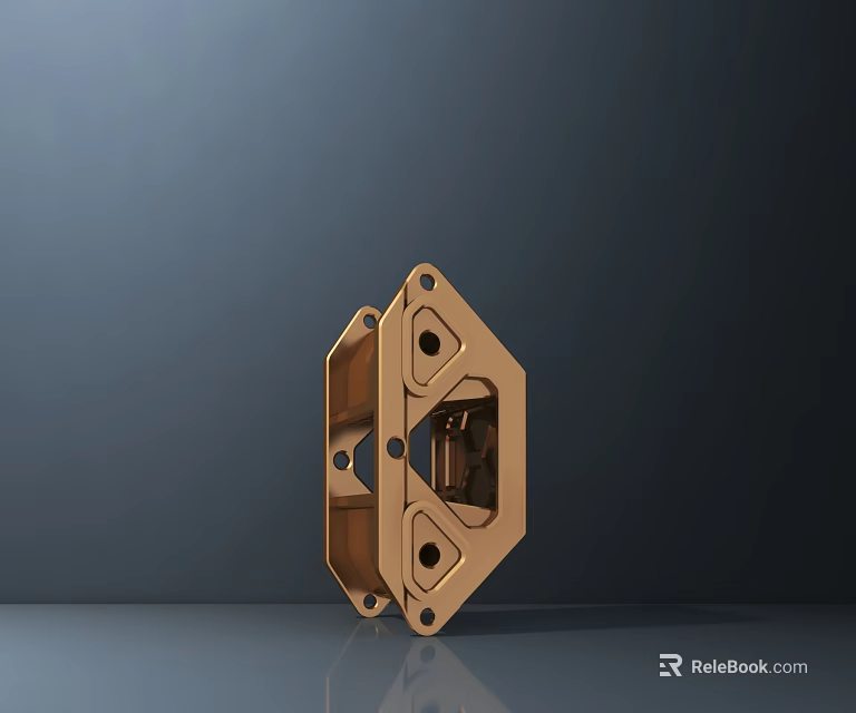 Golden Metal Mechanical Component With Holes And Geometric Design On Dark Background Surface 3d model 