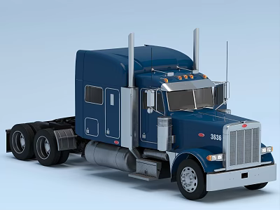 Blue Peterbilt 180 Heavy Duty Truck With Long Cab And Dual Rear Wheels 3d model