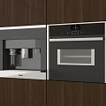 Modern Built in Kitchen Appliances Coffee Machine And Oven With Dark Wooden Cabinets