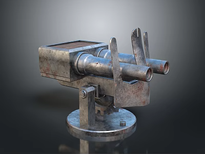 Vintage Metal Twin Barrel Weapon With Rustic Finish And Sturdy Base Structure 3d model