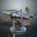Vintage Metal Twin Barrel Weapon With Rustic Finish And Sturdy Base Structure