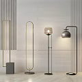 Modern Interior Featuring Different Stylish Floor Lamps With Striped Wall And Light Floor