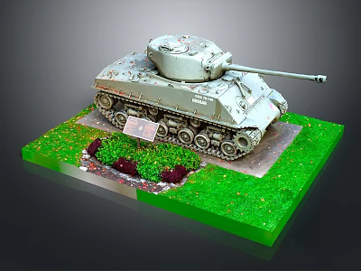 Military Tank Model Displayed on Green Base With Small Plants and Plaque 3d model