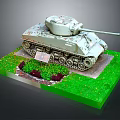 Military Tank Model Displayed on Green Base With Small Plants and Plaque
