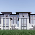 Modern Townhouses Exterior With Large Windows Green Lawn And Contemporary Design