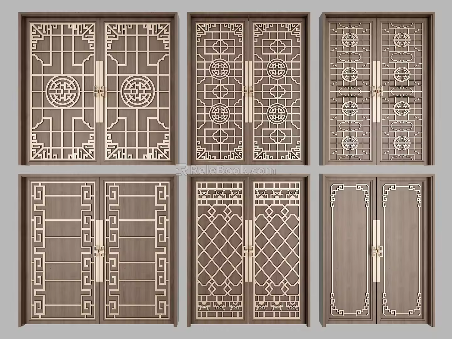 New Chinese style double door combination 3d model