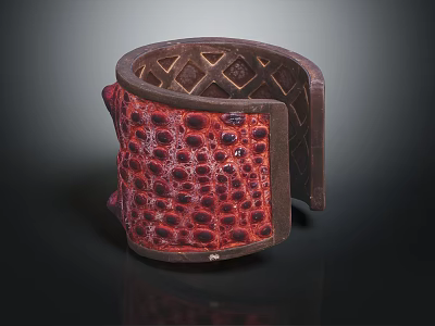Luxury Red Crocodile Leather Cuff Bracelet With Brown Diamond Pattern Interior Jewelry Accessory 3d model