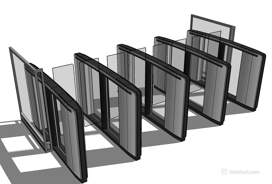 Modern Glass Doors With Black Frames And Multiple Panel Design For Home 3d model 