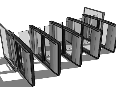 Modern Glass Doors With Black Frames And Multiple Panel Design For Home 3d model