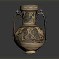 Sculpted Two Handled Vase With Intricate Tan And Black Patterns
