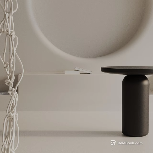 Sleek Black Modern Side Table With Smooth Circular Top And Decorative Rope 3d model 