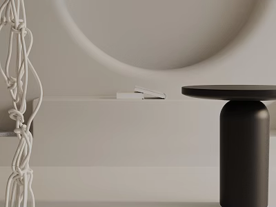 Sleek Black Modern Side Table With Smooth Circular Top And Decorative Rope 3d model