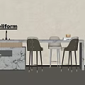 Poliform Modern Dining Table With Marble Top And Stylish Chairs Against Neutral Wall